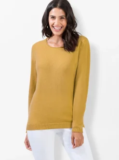 Basics|Pullover| Kaschmirpullover mit Rollkanten ocker-meliert