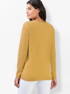 Basics|Pullover| Kaschmirpullover mit Rollkanten ocker-meliert