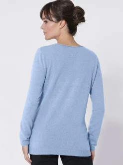 Basics| Kaschmirpullover mit Rollkanten blau-meliert