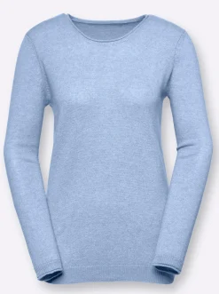 Basics| Kaschmirpullover mit Rollkanten blau-meliert