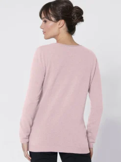 Pullover| Kaschmirpullover mit Rollkanten rosé-meliert
