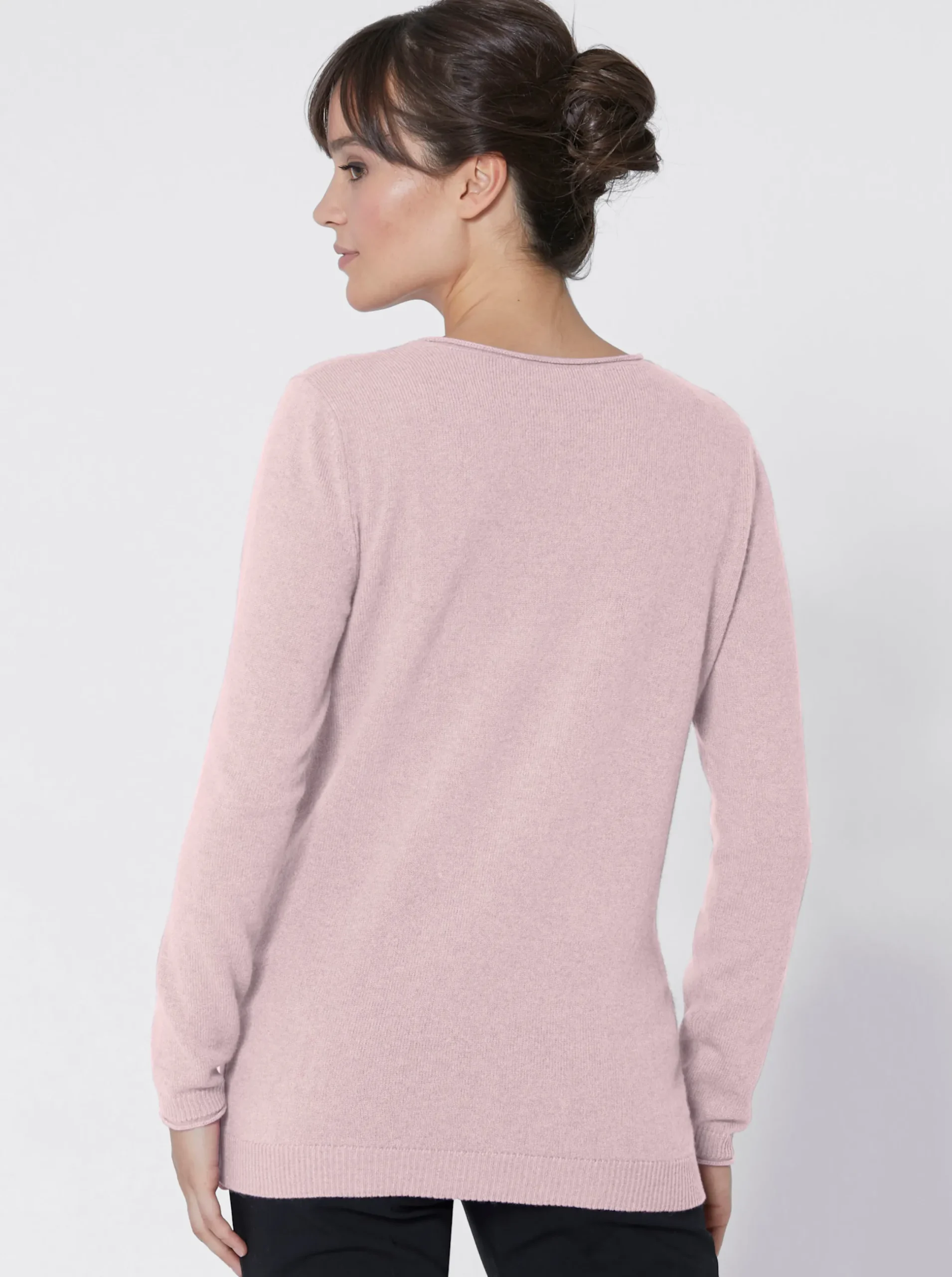 Pullover| Kaschmirpullover mit Rollkanten rosé-meliert