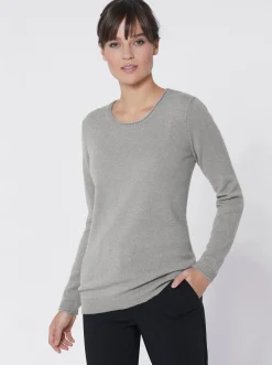 Basics| Kaschmirpullover mit Rollkanten grau-meliert