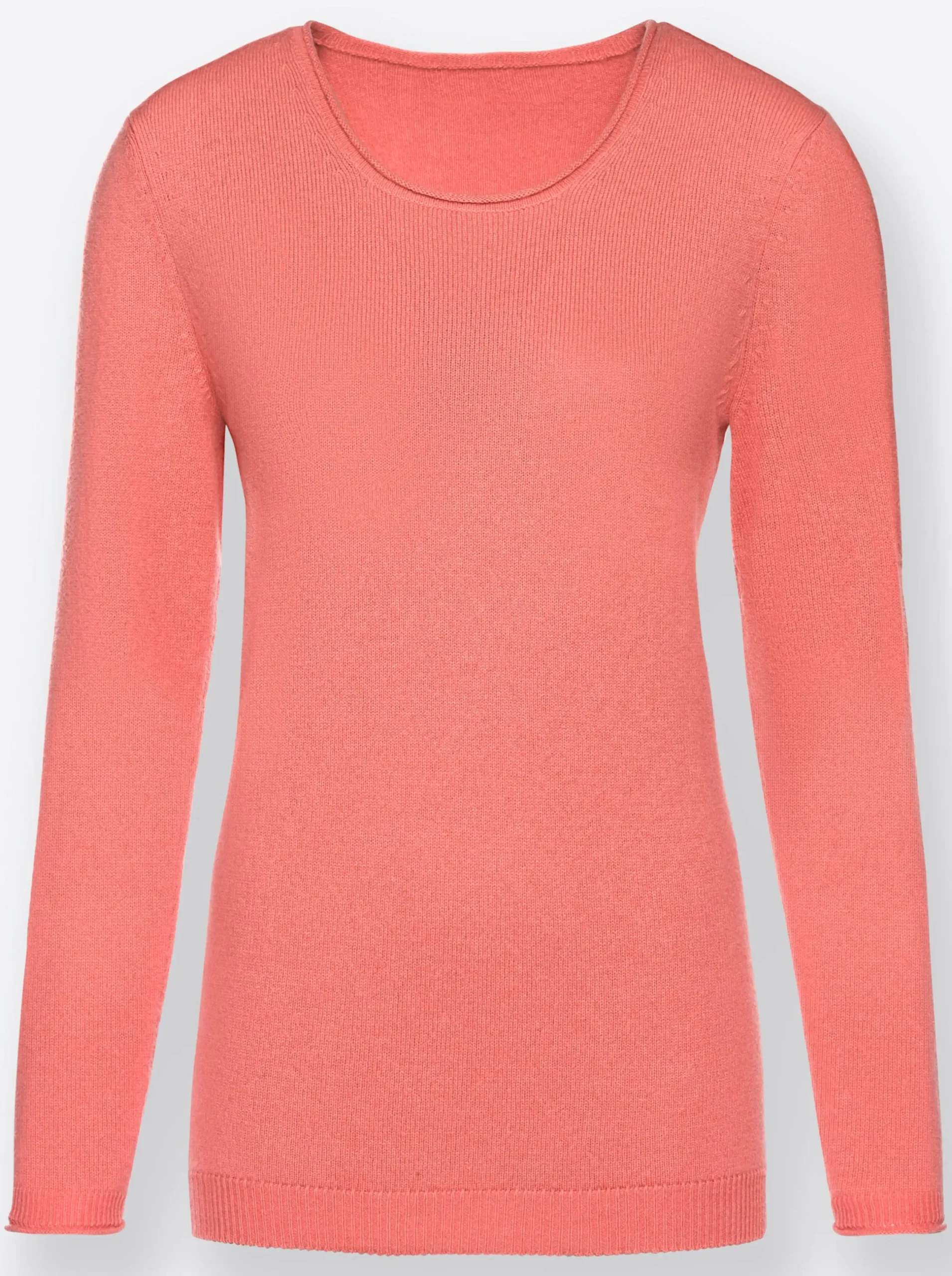 Basics|Pullover| Kaschmirpullover mit Rollkanten koralle-meliert