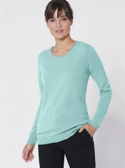 Basics| Kaschmirpullover mit Rollkanten aqua-meliert