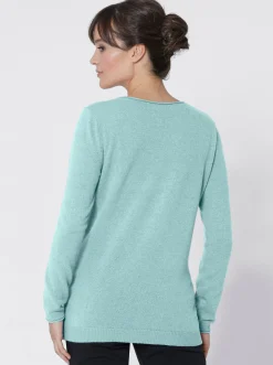 Basics| Kaschmirpullover mit Rollkanten aqua-meliert