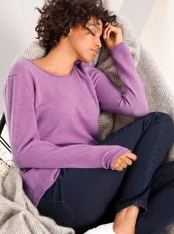 Basics| Kaschmirpullover mit Rollkanten flieder-meliert