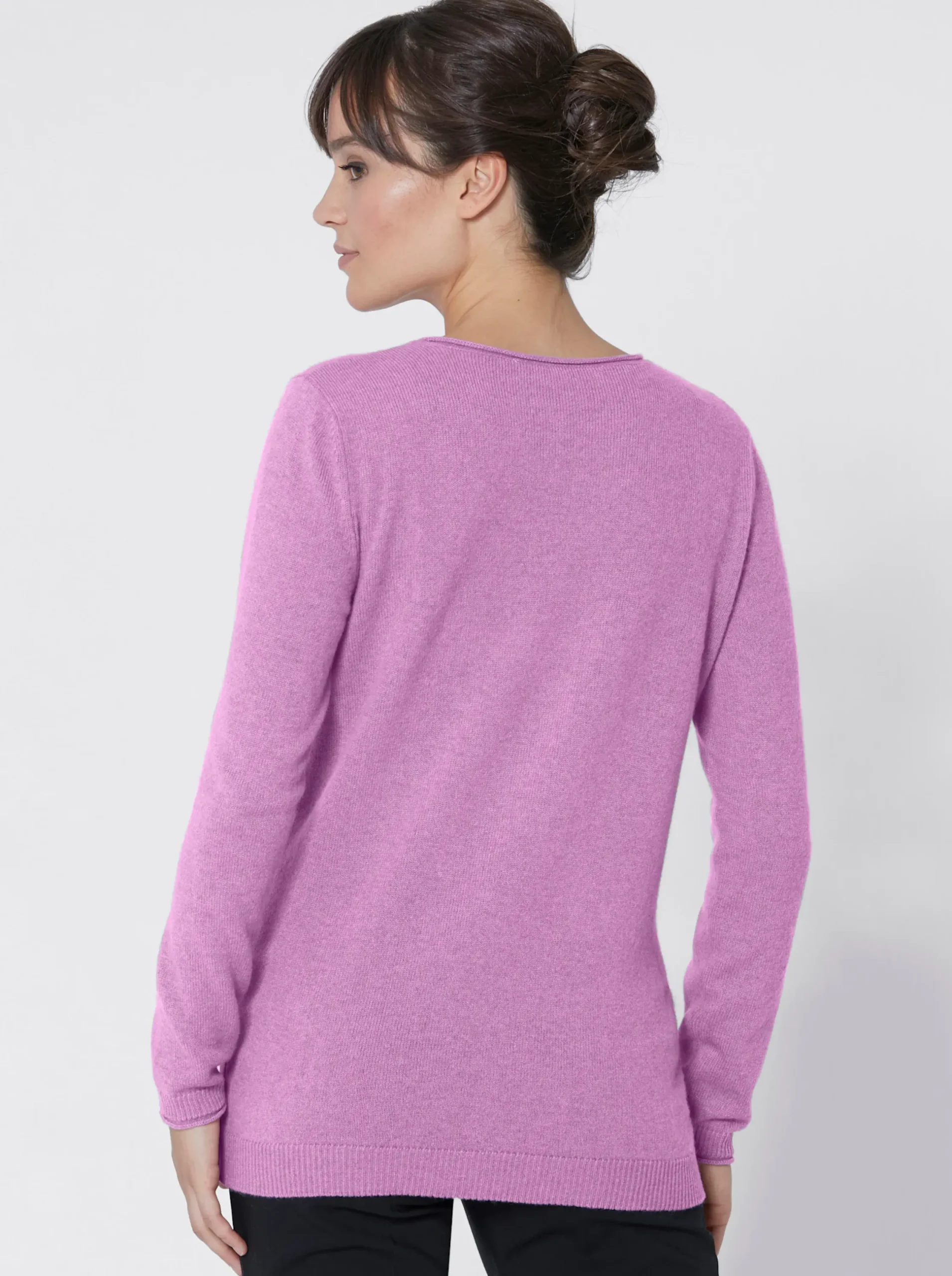 Basics| Kaschmirpullover mit Rollkanten flieder-meliert