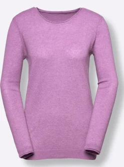 Basics| Kaschmirpullover mit Rollkanten flieder-meliert