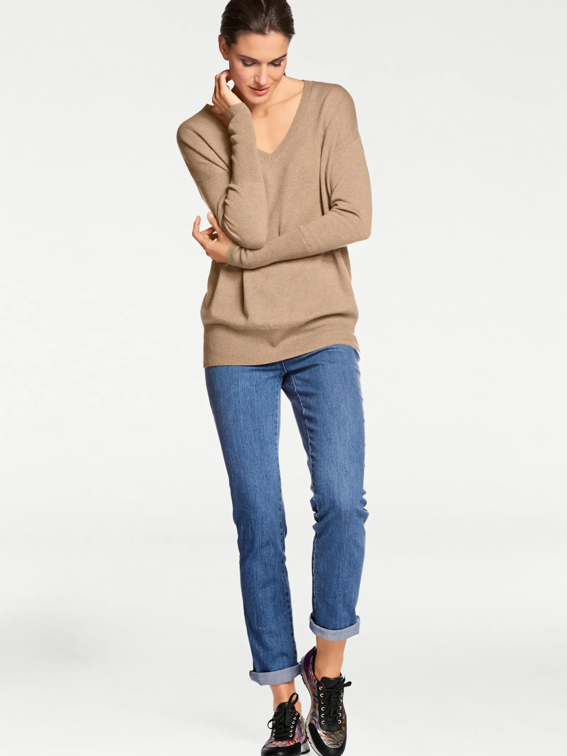 Pullover|heine Kaschmirpullover mit V-Ausschnitt camel