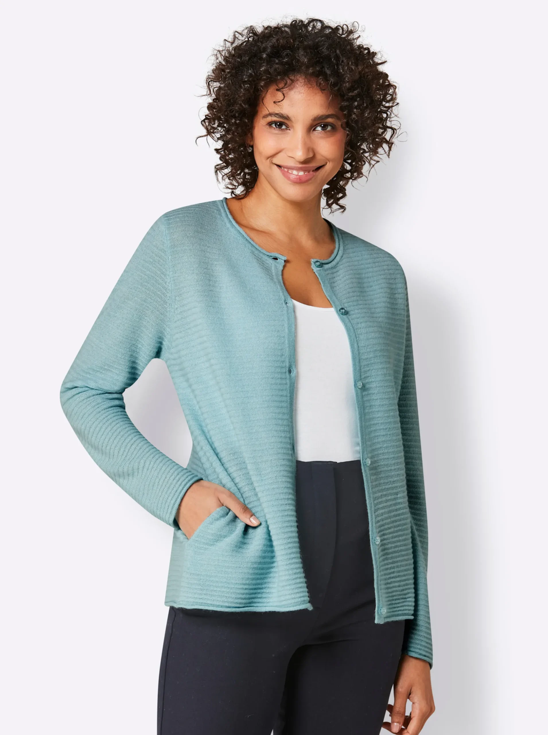 Strickjacken|CREATION L PREMIUM Kaschmir-Strickjacke kalkmint