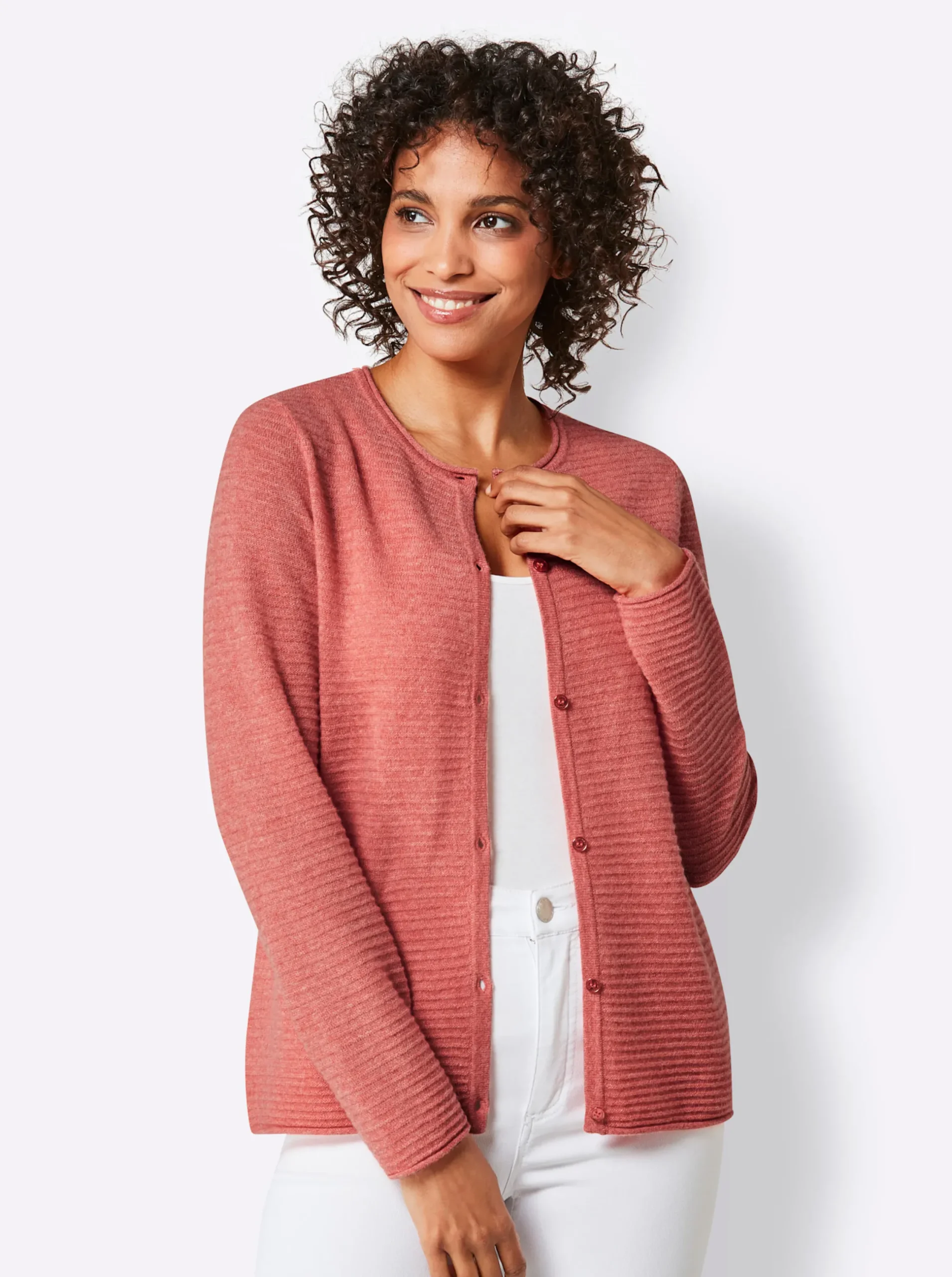 Strickjacken|CREATION L PREMIUM Kaschmir-Strickjacke koralle