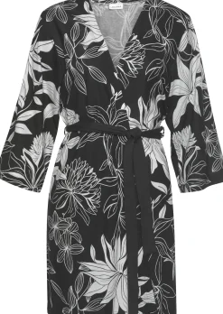 Nachtwäsche|LASCANA Kimono schwarz