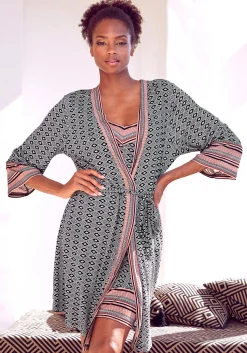 Nachtwäsche|Vivance Dreams Kimono braungemustert