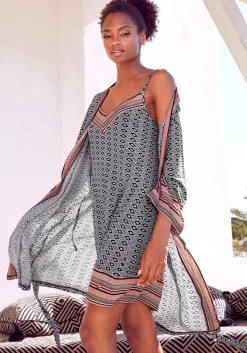Nachtwäsche|Vivance Dreams Kimono braungemustert