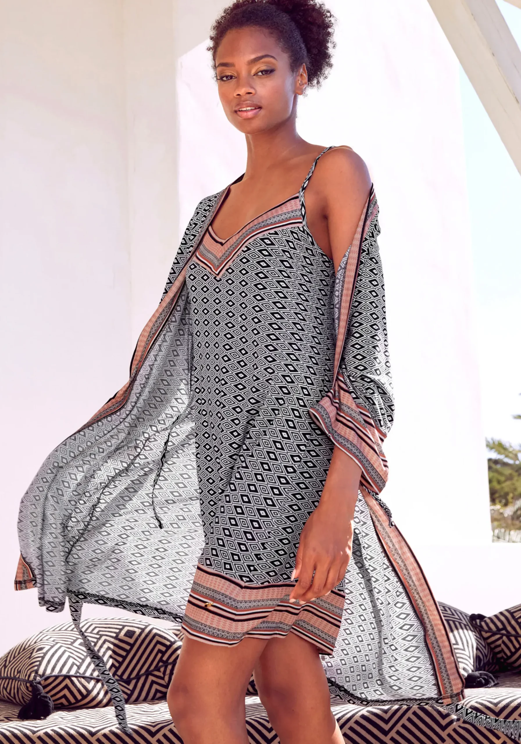 Nachtwäsche|Vivance Dreams Kimono braungemustert