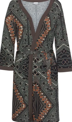Nachtwäsche|LASCANA Kimono braun-gemustert