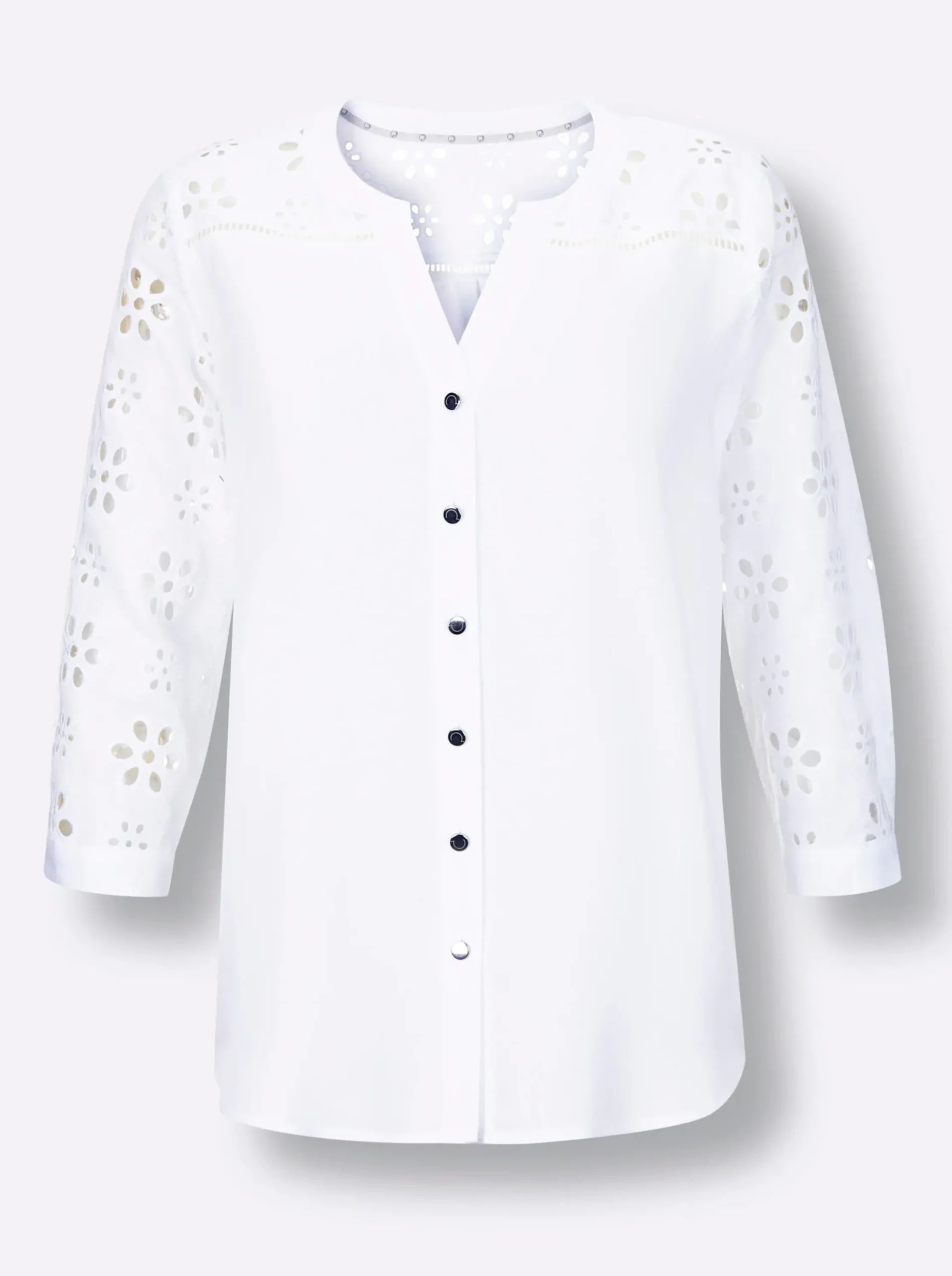 Blusen|CREATION L PREMIUM Klassische Bluse mit attraktiver Lochstickerei weiß