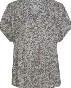 Strandmode|Blusen|Vivance Kurzarmbluse grau-bedruckt