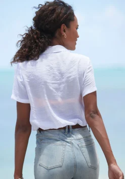 Strandmode|Vivance Kurzarmbluse weiß