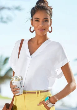 Strandmode|Vivance Kurzarmbluse weiß