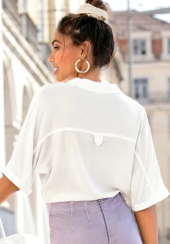 Blusen|LASCANA Kurzarmbluse creme
