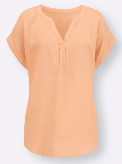 Blusen| Kurzarmbluse in Musselin-Qualität apricot