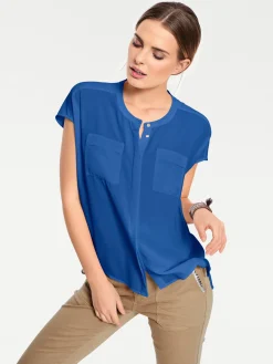 Basics|heine Kurzarm-Bluse in Oversize-Passform royalblau