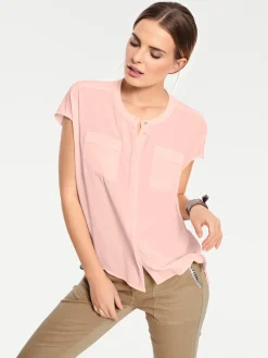 Strandmode|Basics|heine Kurzarm-Bluse in Oversize-Passform rosé