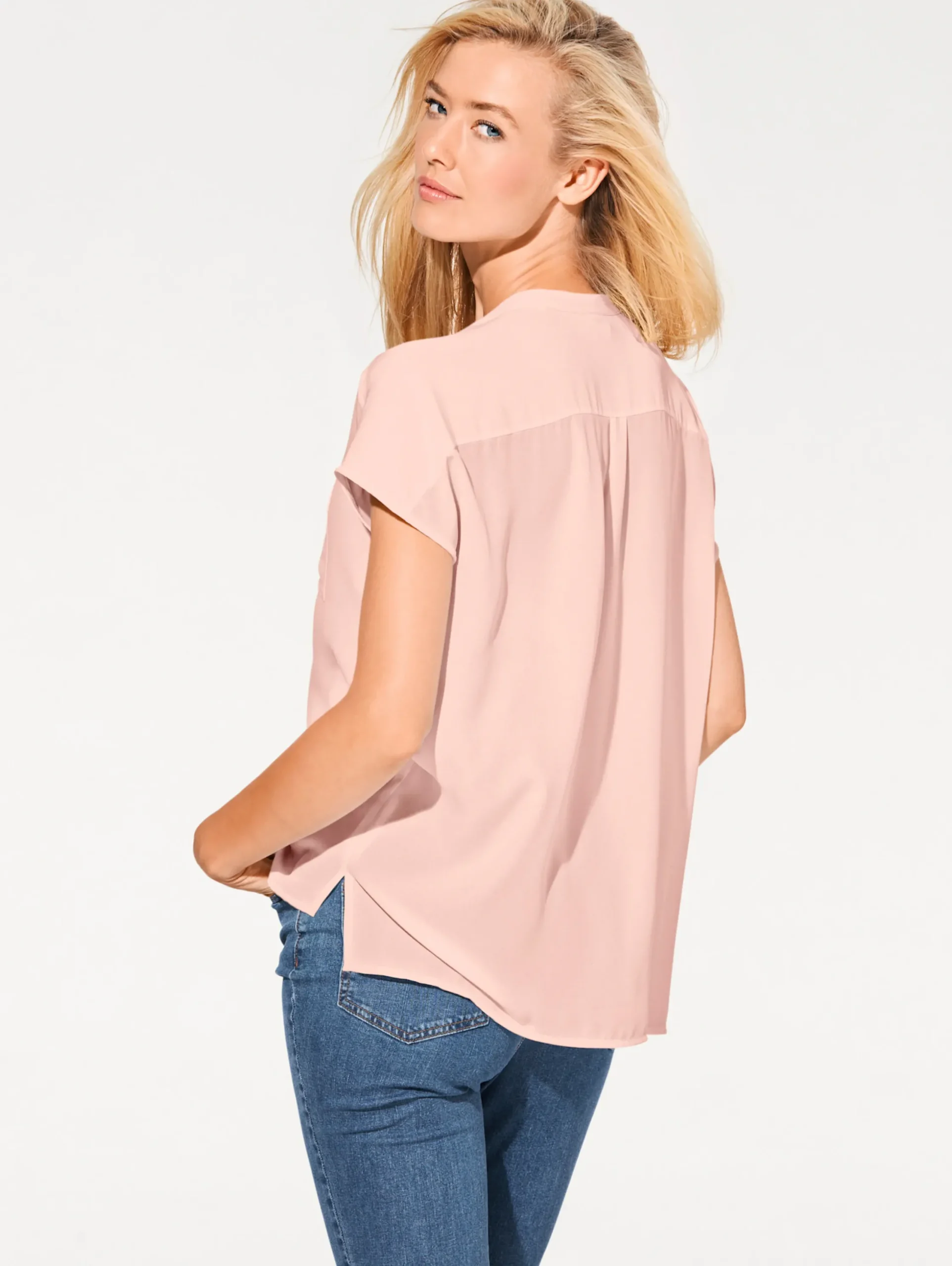 Strandmode|Basics|heine Kurzarm-Bluse in Oversize-Passform rosé
