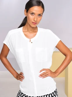 Blusen|heine Kurzarm-Bluse in Oversize-Passform ecru