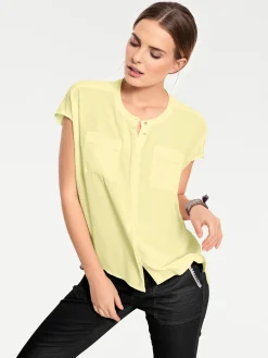 Strandmode|Blusen|heine Kurzarm-Bluse in Oversize-Passform pastellgelb