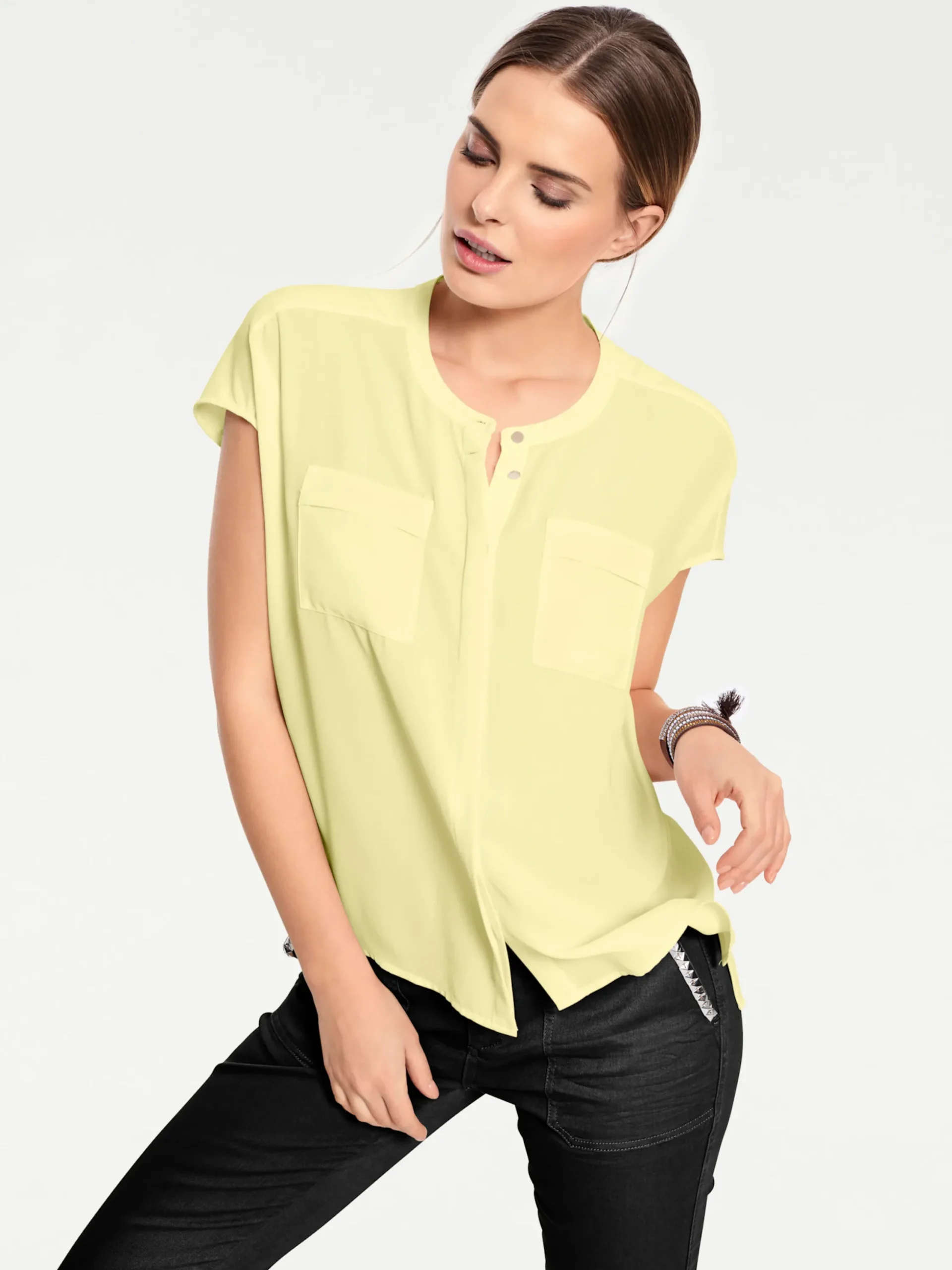 Strandmode|Blusen|heine Kurzarm-Bluse in Oversize-Passform pastellgelb
