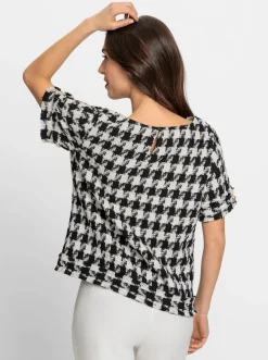 Blusen|heine Kurzarm-Bluse mit Pepita-Muster schwarz-ecruPepita