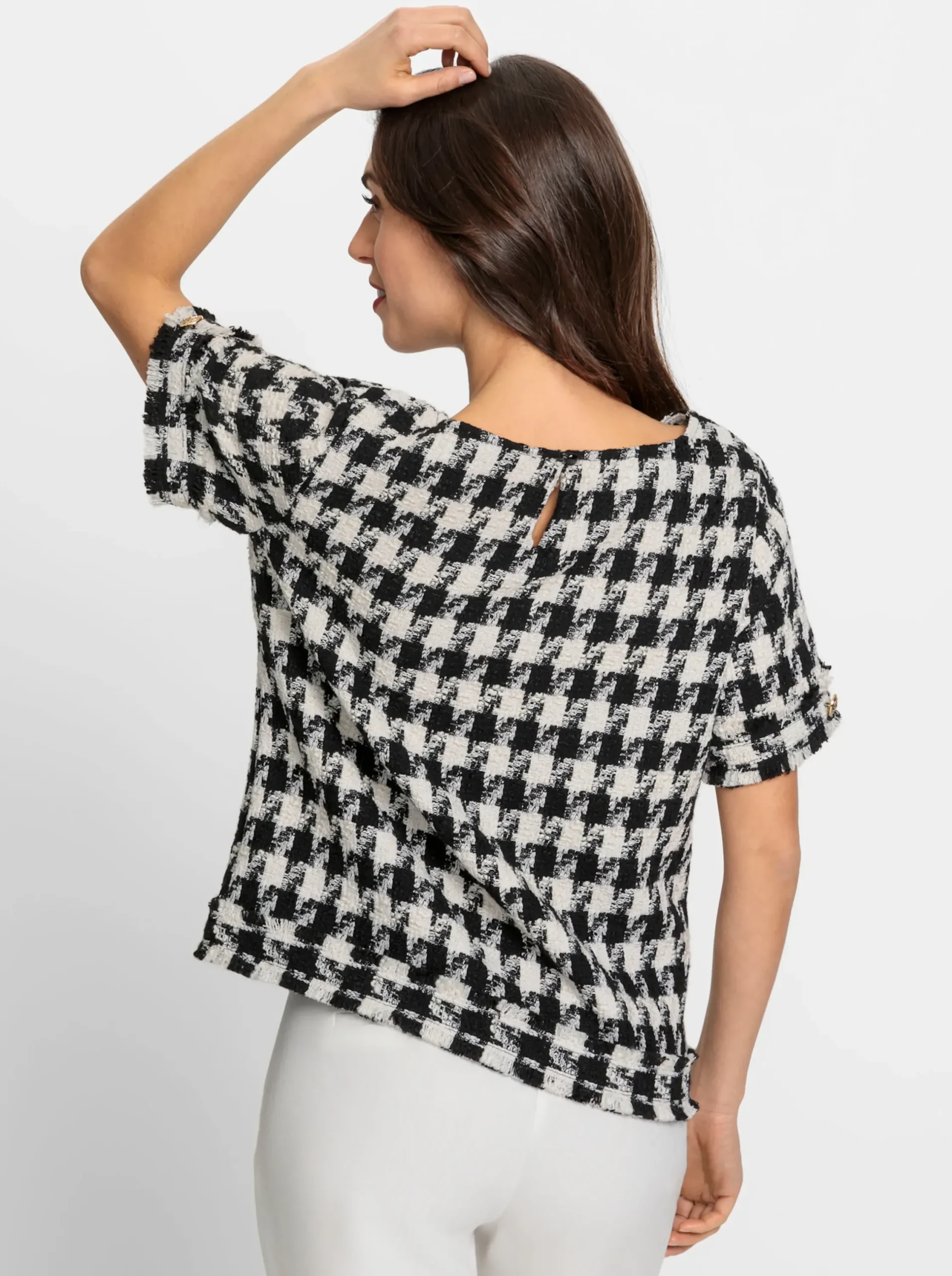 Blusen|heine Kurzarm-Bluse mit Pepita-Muster schwarz-ecruPepita