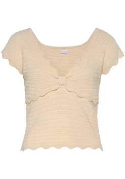 Strandmode|Vivance Kurzarmpullover beige