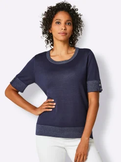 Pullover|CREATION L PREMIUM Kurzarmpullover marine