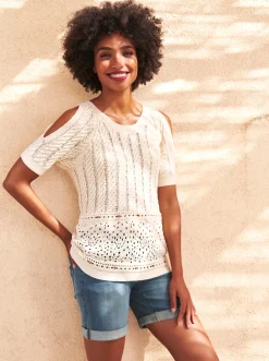 Pullover|heine Kurzarmpullover mit Cut-outs champagner