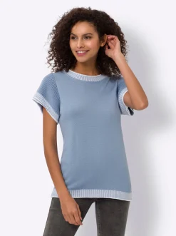 Pullover|heine Kurzarmpullover mit Kontrastblenden bleu-weiß-gemustert