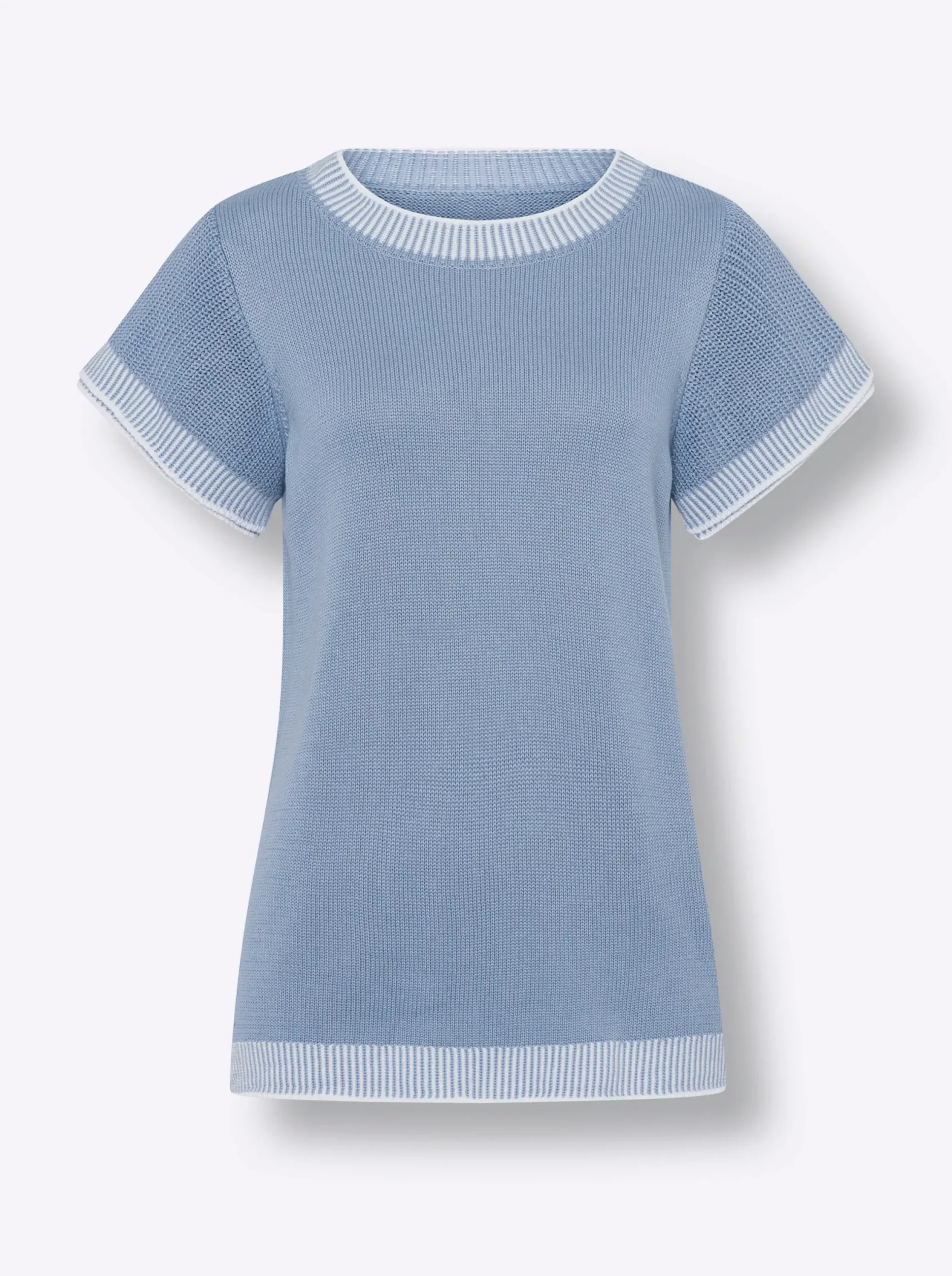 Pullover|heine Kurzarmpullover mit Kontrastblenden bleu-weiß-gemustert