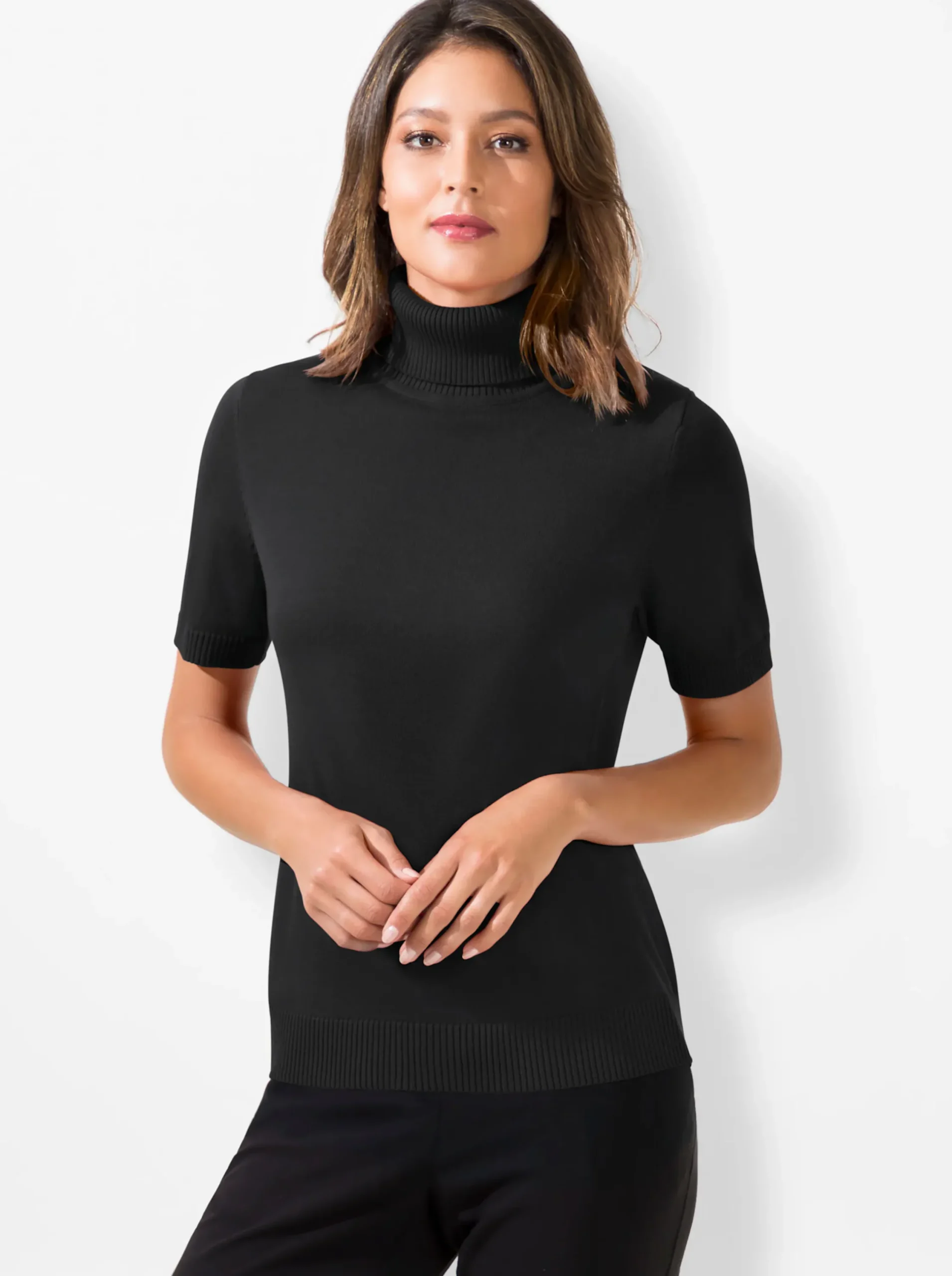 Pullover| Kurzarmpullover mit Rollkragen schwarz