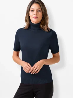 Pullover| Kurzarmpullover mit Rollkragen marine