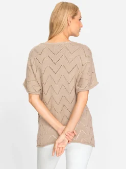 Pullover|heine Kurzarmpullover mit Schriftzug und Ziersteinchen beige-ecru-gemustert