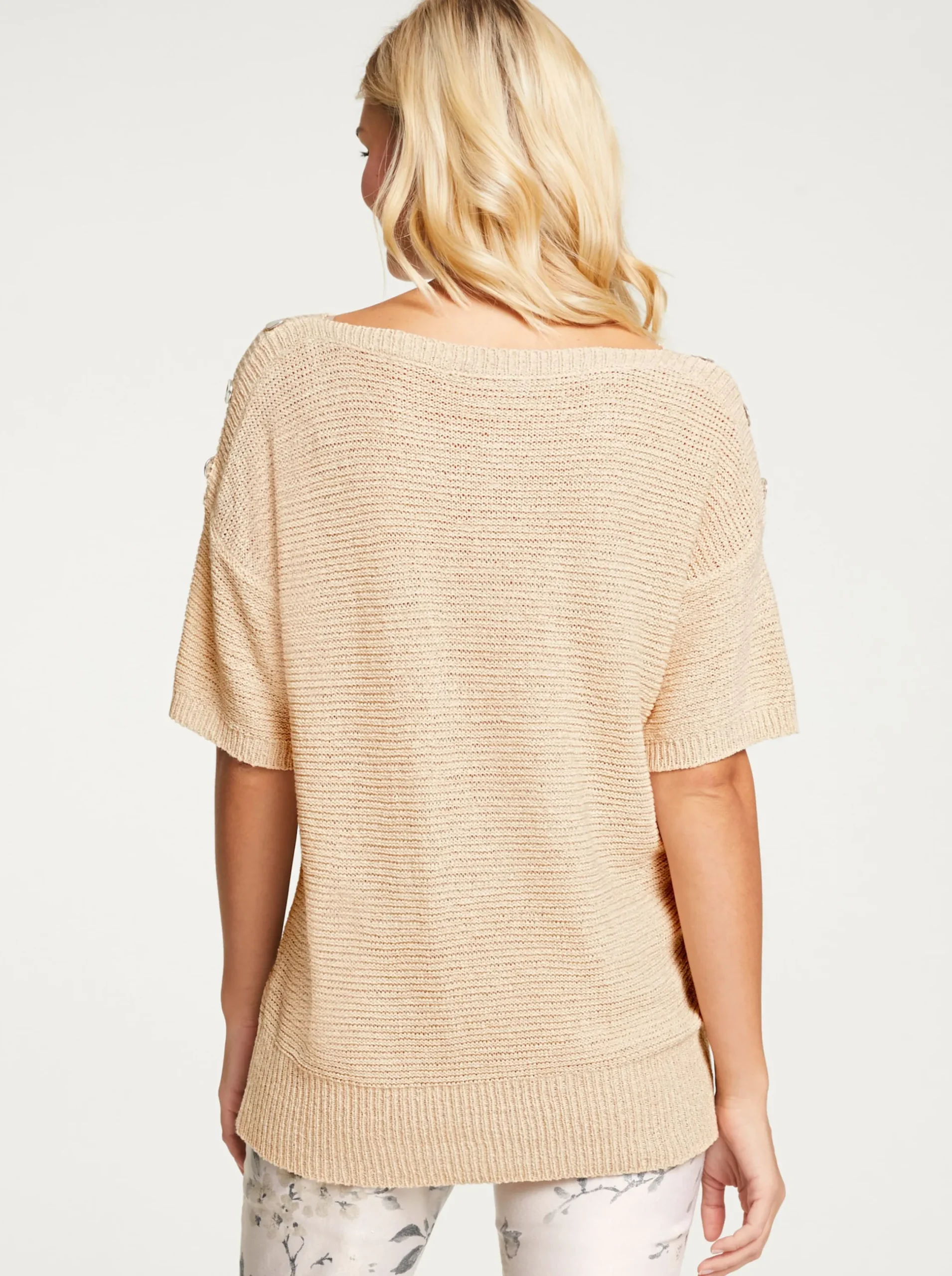Pullover|heine Kurzarmpullover mit Zierknöpfen sand