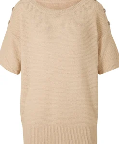 Pullover|heine Kurzarmpullover mit Zierknöpfen sand