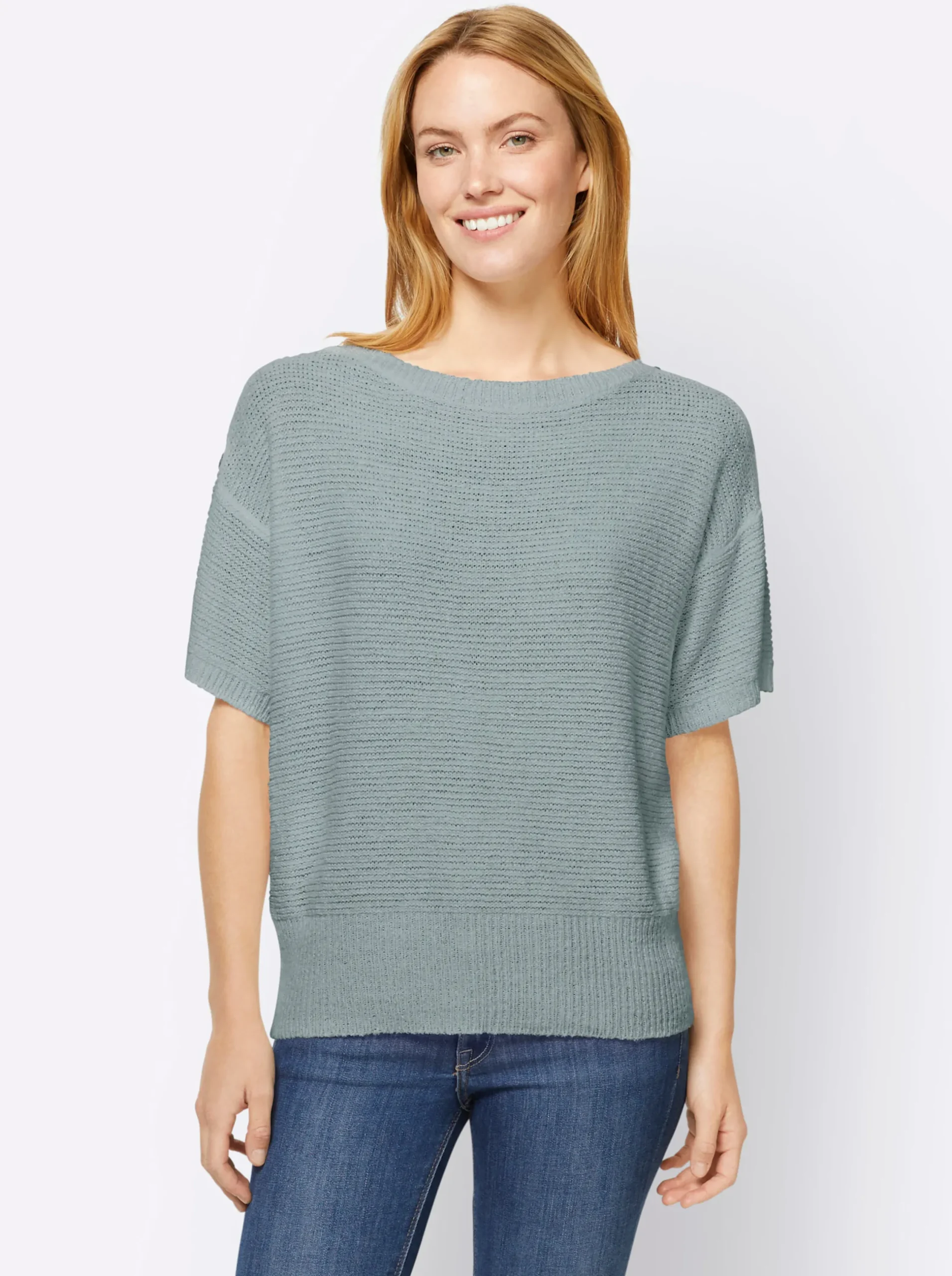 Strandmode|Pullover|heine Kurzarmpullover mit Zierknöpfen jade