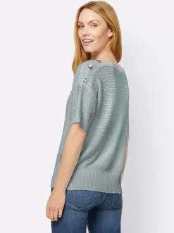 Strandmode|Pullover|heine Kurzarmpullover mit Zierknöpfen jade