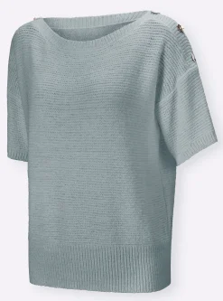 Strandmode|Pullover|heine Kurzarmpullover mit Zierknöpfen jade