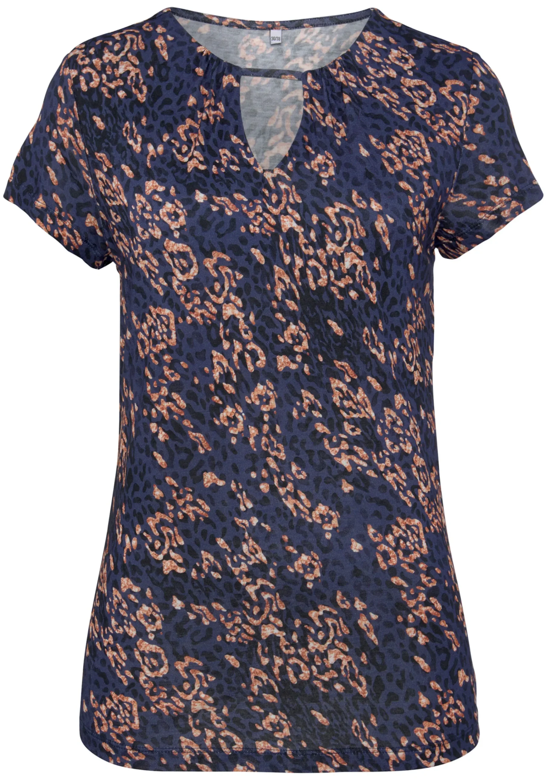 Strandmode|Shirts|Vivance Kurzarmshirt blau-rosébedruckt