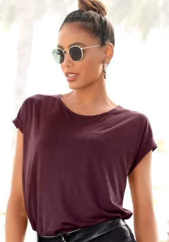 Shirts|LASCANA Kurzarmshirt aubergine/burgunder